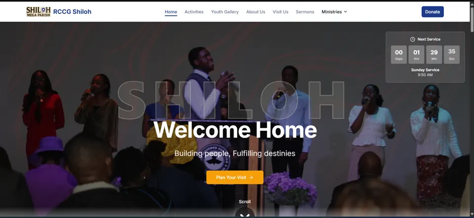 Homepage of RCCG Shiloh Mega Parish, a website built by Mercy Speaks Digital